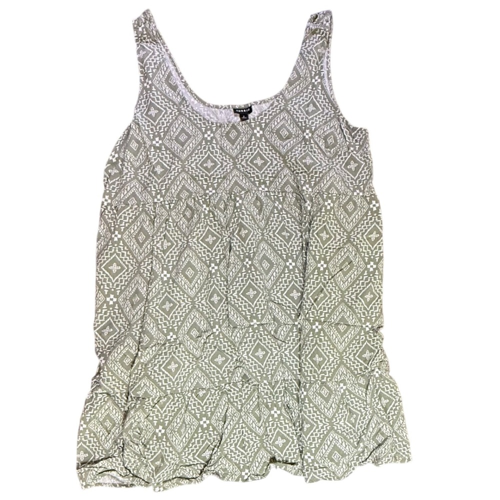 Torrid Tank Top Sleeveless Casual Green White Pattern Plus Size 2